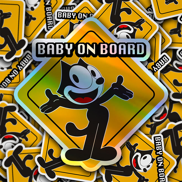 Baby on Board Car Sticker - "Felix The Cat" Character Design  - Holographic & Weather-Resistant