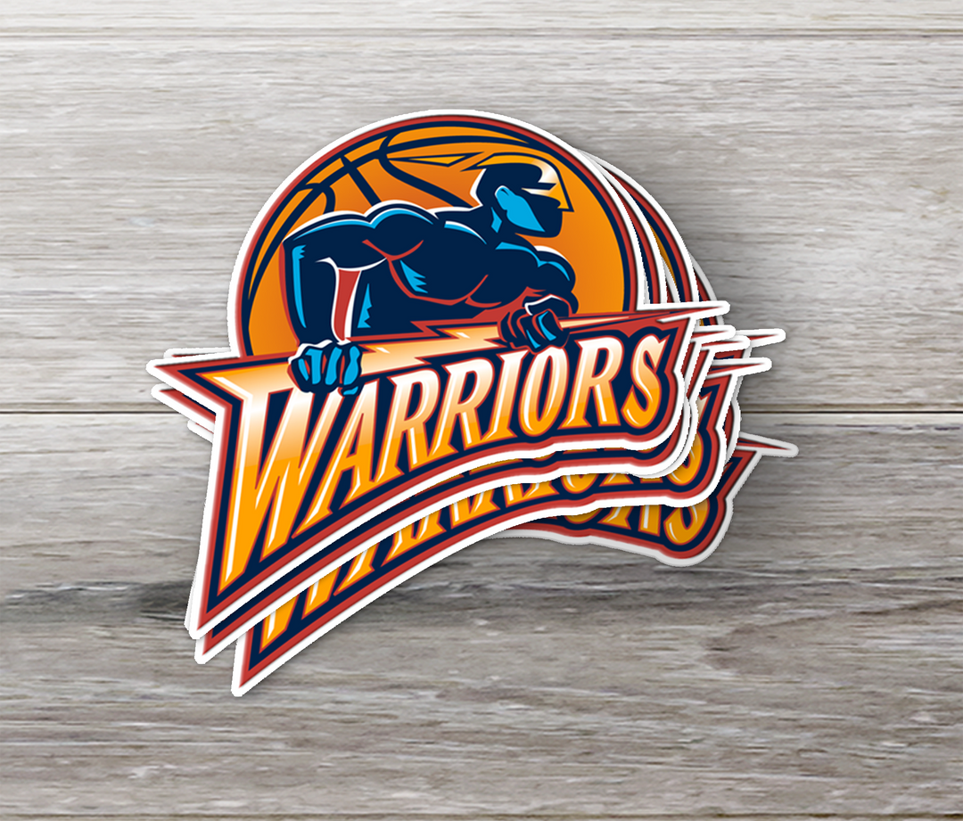 Golden State Warriors 1997/98 -2009/10 Logo Stickers - Waterproof, Holographic or Glossy Vinyl - Splash Your Style! Stickers - Rozovy. Golden State Warriors logo sticker: A circular design featuring a stylized bridge with a basketball suspended above it, surrounded by text reading 'Golden State Warriors'