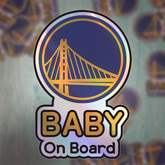 Show your team pride with this "Baby on Board" sticker featuring the iconic Golden State Warriors logo!