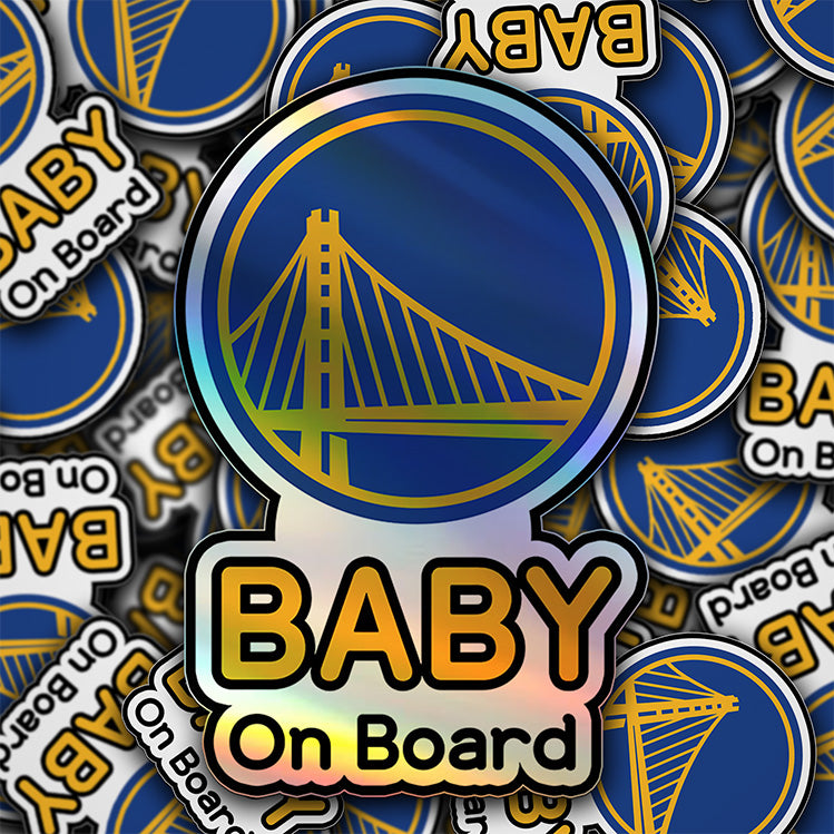 Show your team pride with this "Baby on Board" sticker featuring the iconic Golden State Warriors logo!