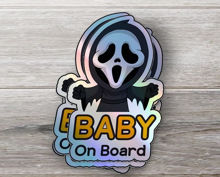 Baby On Board Sticker | Cute Ghostface Car Decal | Horror-Themed Baby Safety Sign | Baby On Board Sticker for Cars | Horror Fan