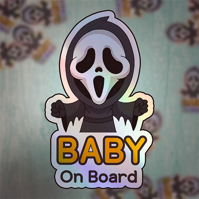 Baby On Board Sticker | Cute Ghostface Car Decal | Horror-Themed Baby Safety Sign | Baby On Board Sticker for Cars | Horror Fan