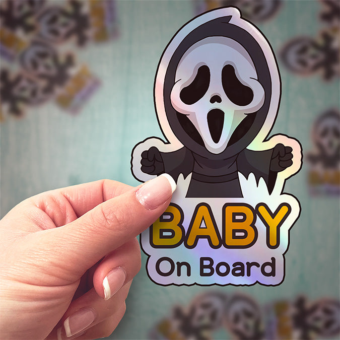 Baby On Board Sticker | Cute Ghostface Car Decal | Horror-Themed Baby Safety Sign | Baby On Board Sticker for Cars | Horror Fan