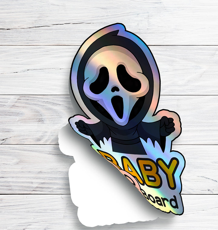 Baby On Board Sticker | Cute Ghostface Car Decal | Horror-Themed Baby Safety Sign | Baby On Board Sticker for Cars | Horror Fan