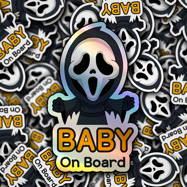 Baby On Board Sticker | Cute Ghostface Car Decal | Horror-Themed Baby Safety Sign | Baby On Board Sticker for Cars | Horror Fan