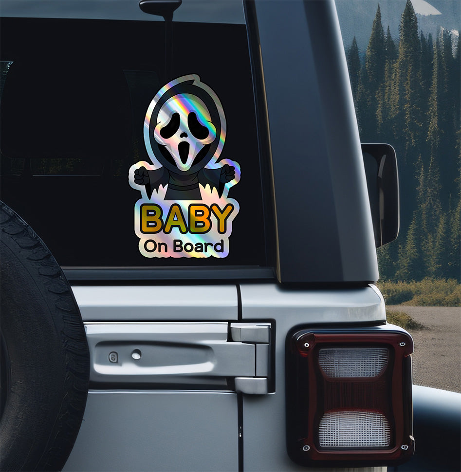 Baby On Board Sticker | Cute Ghostface Car Decal | Horror-Themed Baby Safety Sign | Baby On Board Sticker for Cars | Horror Fan