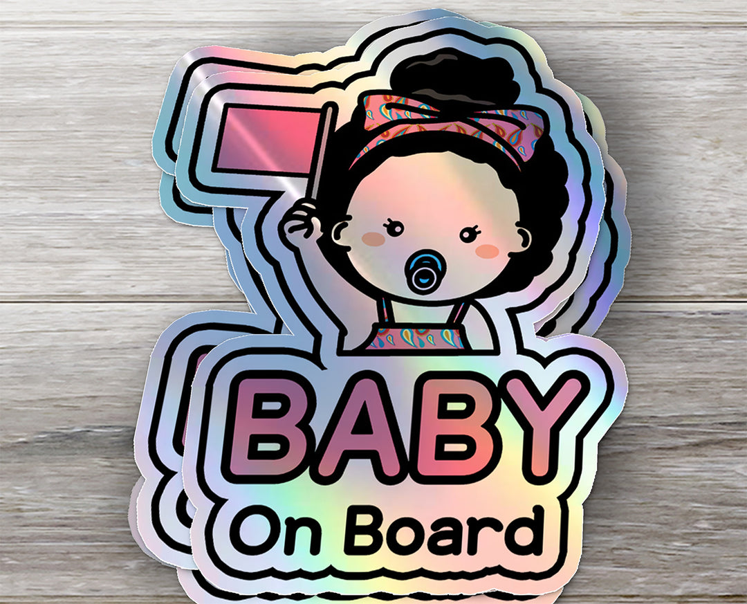 Baby on Board Car Sticker - American Girl Character Design  - Holographic & Weather-Resistant