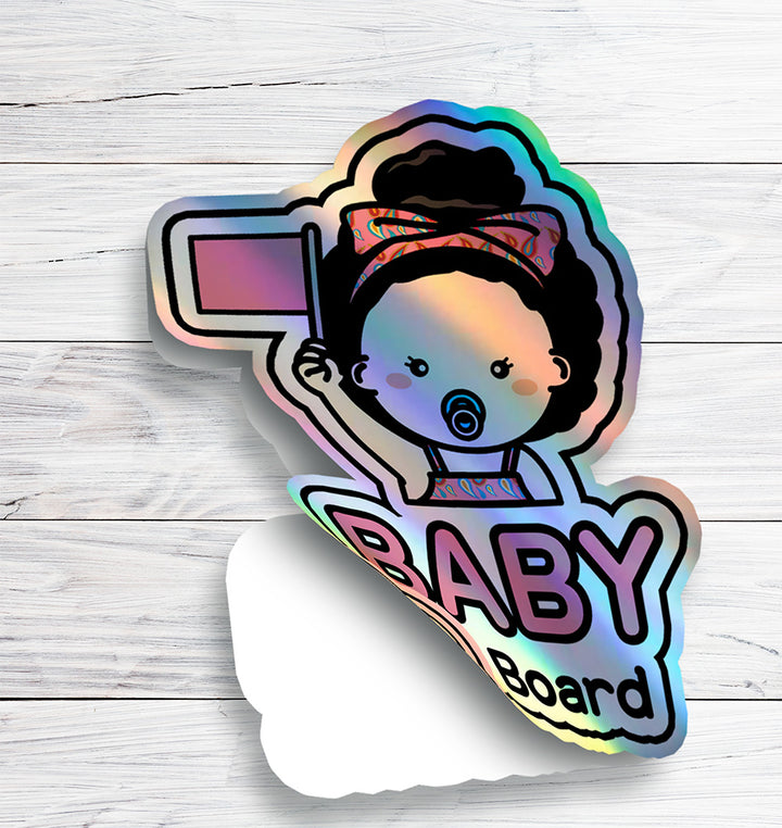 Baby on Board Car Sticker - American Girl Character Design  - Holographic & Weather-Resistant