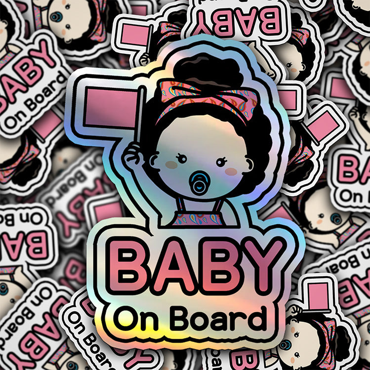 Baby on Board Car Sticker - American Girl Character Design  - Holographic & Weather-Resistant