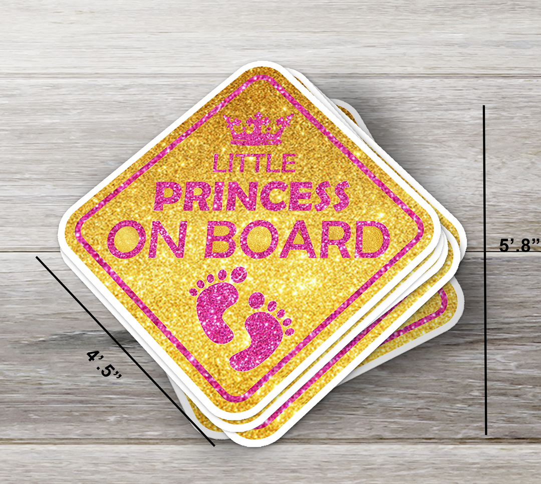 Baby-on-Board-Sticker-Gold-Background-Pink-Little-Princess-On-Board-Car-Sticker-Decal-Kids-in-the-Car-Parents-Advisment-Safety-Vehicle Baby on Board - Rozovy