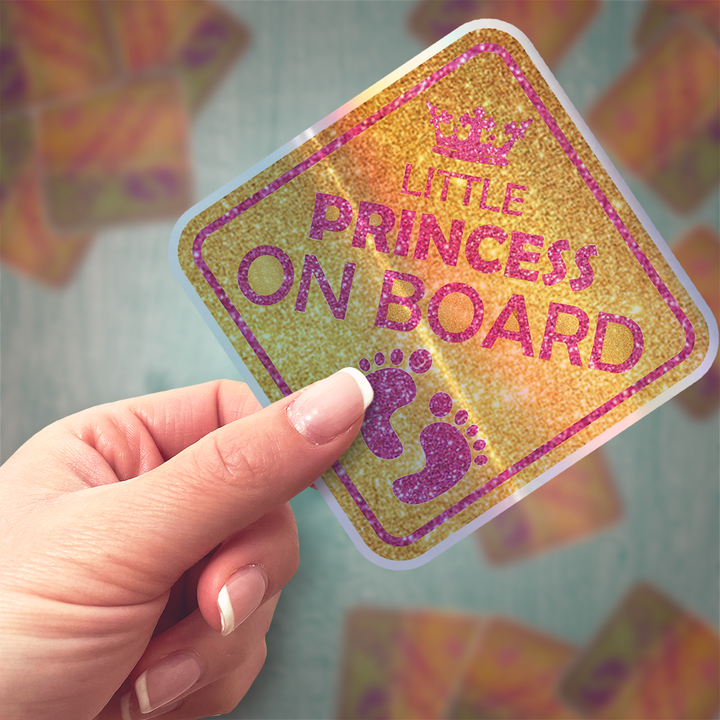 Baby-on-Board-Sticker-Gold-Background-Pink-Little-Princess-On-Board-Car-Sticker-Decal-Kids-in-the-Car-Parents-Advisment-Safety-Vehicle Baby on Board - Rozovy