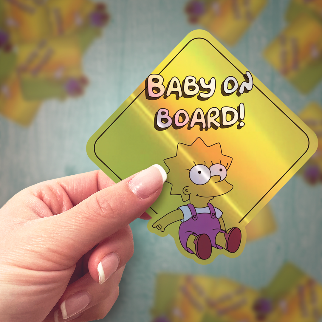 Baby-on-Board-Sticker-Yellow-Background-Baby Lisa Simpson-Car-Sticker-Decal-Kids-in-the-Car-Parents-Advisment-Safety-Vehicle Baby on Board - Rozovy