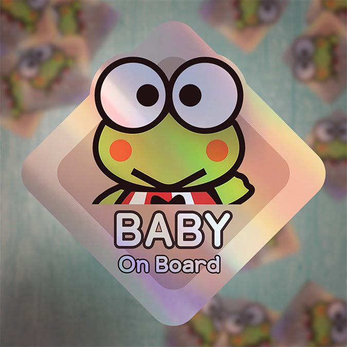 Baby on Board Sticker - Holographic  - Car Window Decal - Baby Safety Sign - Sanrio Keroppi Inspired Sticker - Fun Kids Car Accessories