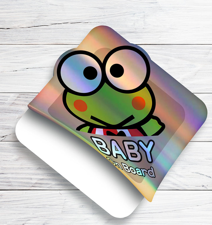 Baby on Board Sticker - Holographic  - Car Window Decal - Baby Safety Sign - Sanrio Keroppi Inspired Sticker - Fun Kids Car Accessories