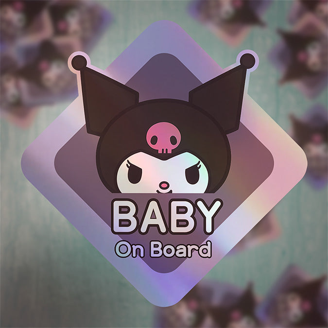 Baby on Board Sticker - Holographic - Car Window Decal - Baby Safety Sign - Sanrio Kuromi Inspired Sticker - Cool Kids Car Accessories