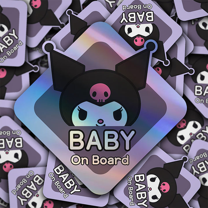 Baby on Board Sticker - Holographic - Car Window Decal - Baby Safety Sign - Sanrio Kuromi Inspired Sticker - Cool Kids Car Accessories