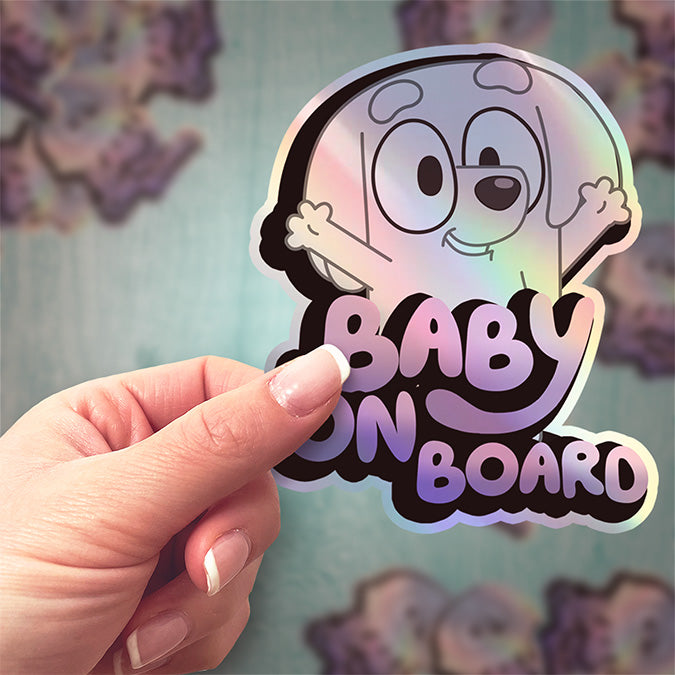 Lila from Bluey Holographic "Baby on Board" Sticker for Car Safety