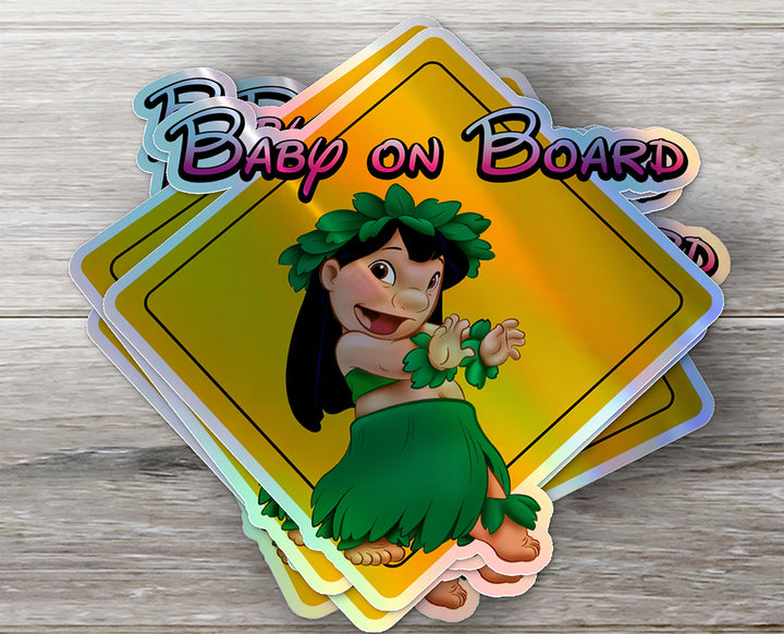 Copy of Baby On Board - Baby on Board Car Window Sticker - Lilo form "Lilo and Stitch Movie" Waterproof & Holographic - Eye-catching Yellow Diamond Shape