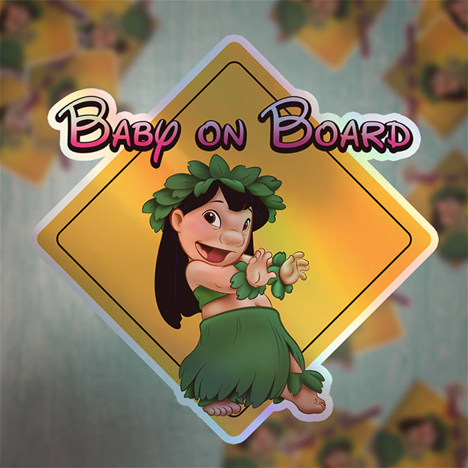 Copy of Baby On Board - Baby on Board Car Window Sticker - Lilo form "Lilo and Stitch Movie" Waterproof & Holographic - Eye-catching Yellow Diamond Shape