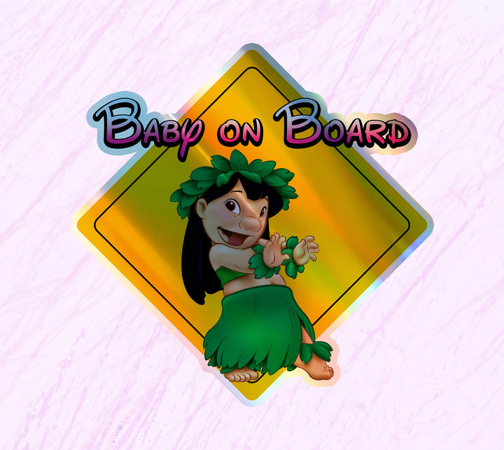 Copy of Baby On Board - Baby on Board Car Window Sticker - Lilo form "Lilo and Stitch Movie" Waterproof & Holographic - Eye-catching Yellow Diamond Shape