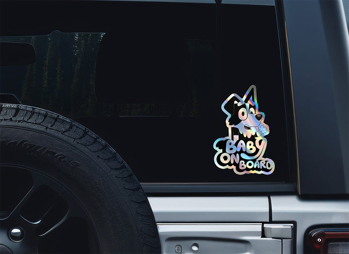 Cute Border Collie "MACKENZIE" Baby On Board Car Holographic Sticker | Adorable Puppy Safety Sign Decal