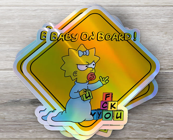 Baby-on-Board-Sticker-Yellow-Background-Maggie Simpson-Car-Sticker-Decal-Kids-in-the-Car-Parents-Advisment-Safety-Vehicle