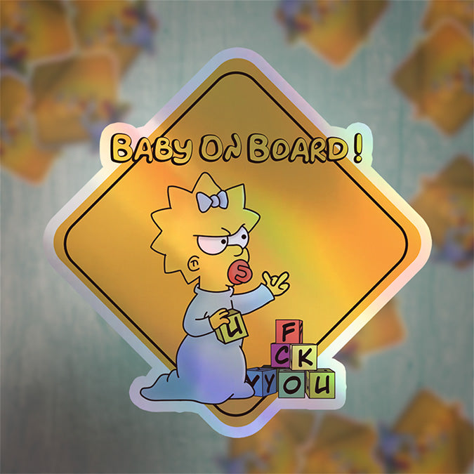 Baby-on-Board-Sticker-Yellow-Background-Maggie Simpson-Car-Sticker-Decal-Kids-in-the-Car-Parents-Advisment-Safety-Vehicle