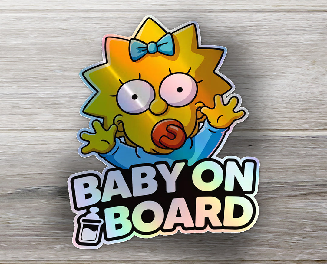 Baby-on-Board-Sticker-Yellow-Background-Maggie Simpson-Car-Sticker-Decal-Kids-in-the-Car-Parents-Advisment-Safety-Vehicle