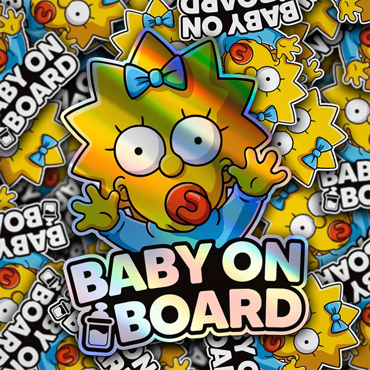 Baby-on-Board-Sticker-Yellow-Background-Maggie Simpson-Car-Sticker-Decal-Kids-in-the-Car-Parents-Advisment-Safety-Vehicle