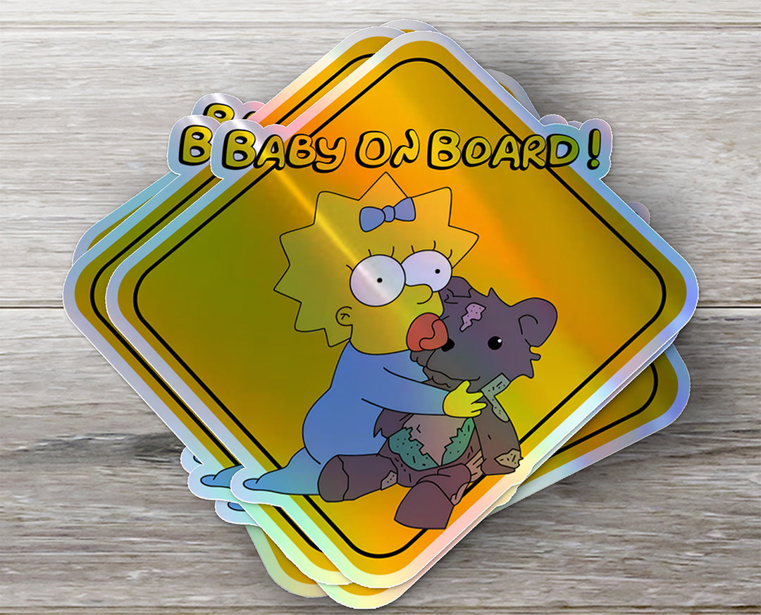 Baby-on-Board-Sticker-Yellow-Background-Maggie Simpson-Car-Sticker-Decal-Kids-in-the-Car-Parents-Advisment-Safety-Vehicle