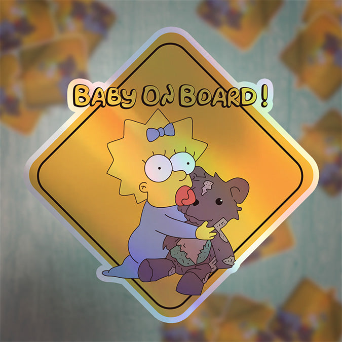 Baby-on-Board-Sticker-Yellow-Background-Maggie Simpson-Car-Sticker-Decal-Kids-in-the-Car-Parents-Advisment-Safety-Vehicle