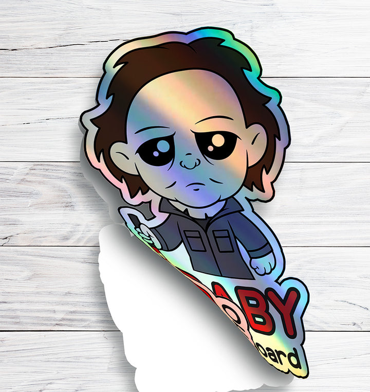 Holographic Baby On Board Michael Myers Sticker | Creepy Cute Horror Movie Inspired | Halloween Baby Safety Sticker | Funny Car Decor