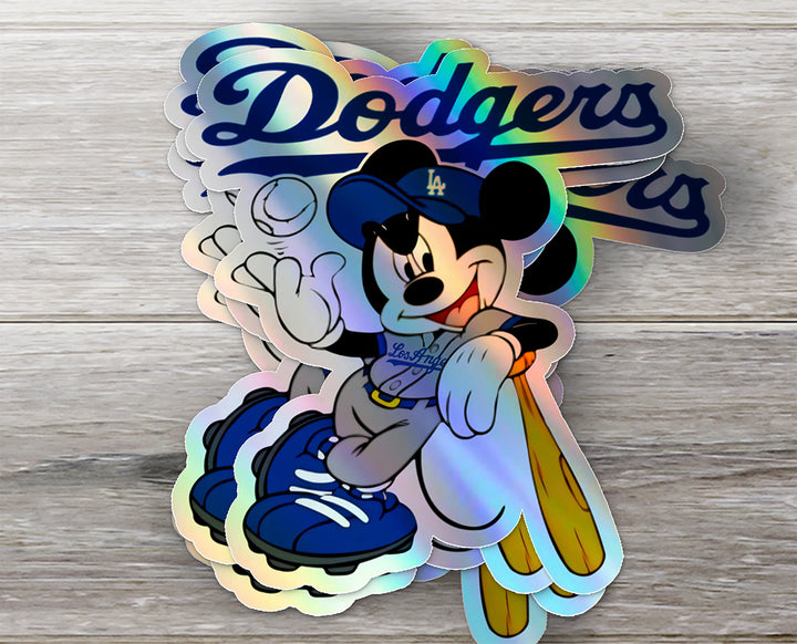 Los Angeles Dodgers - Mickey Holographic Dodgers Logo Sticker: Show Your Dodgers Pride with a Twist! Free Second Sticker With Your Purchase.