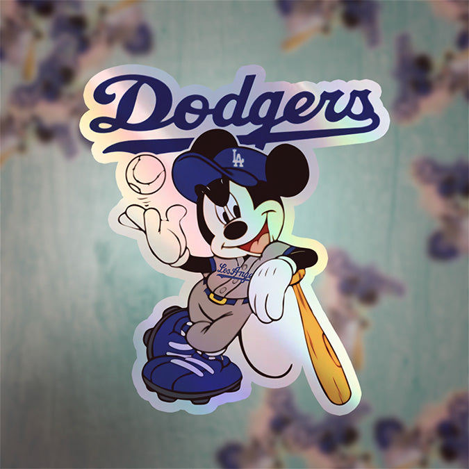 Los Angeles Dodgers - Mickey Holographic Dodgers Logo Sticker: Show Your Dodgers Pride with a Twist! Free Second Sticker With Your Purchase.