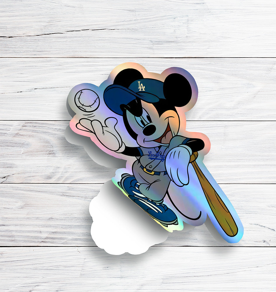 Los Angeles Dodgers - Mickey Holographic Dodgers Logo Sticker: Show Your Dodgers Pride with a Twist! Free Second Sticker With Your Purchase.