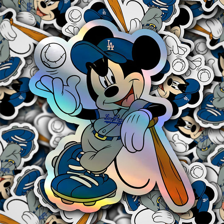 Los Angeles Dodgers - Mickey Holographic Dodgers Logo Sticker: Show Your Dodgers Pride with a Twist! Free Second Sticker With Your Purchase.