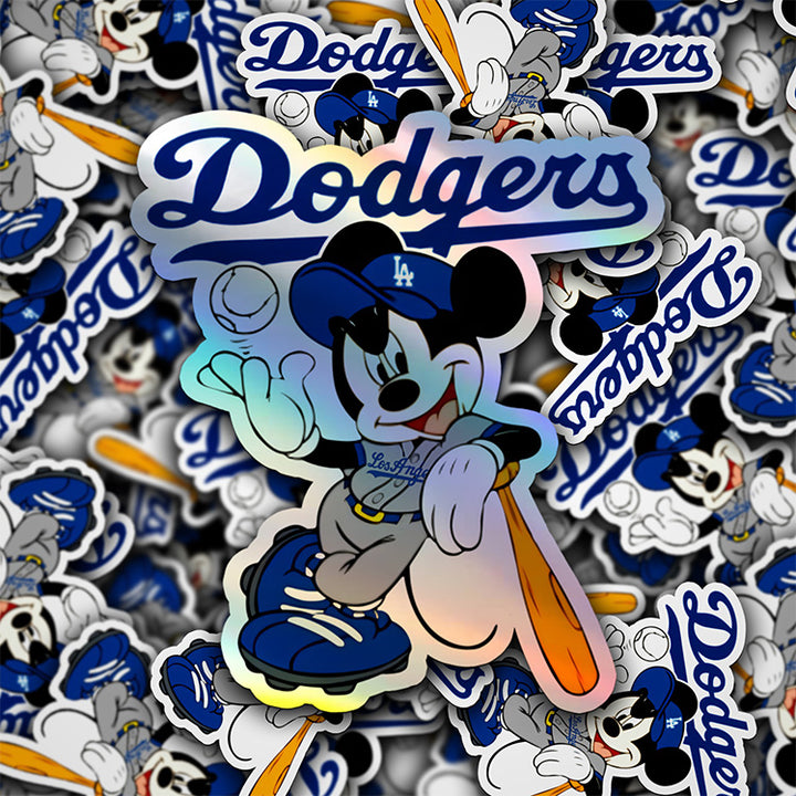 Los Angeles Dodgers - Mickey Holographic Dodgers Logo Sticker: Show Your Dodgers Pride with a Twist! Free Second Sticker With Your Purchase.