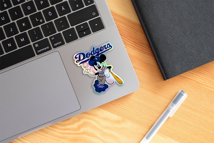 Los Angeles Dodgers - Mickey Holographic Dodgers Logo Sticker: Show Your Dodgers Pride with a Twist! Free Second Sticker With Your Purchase.