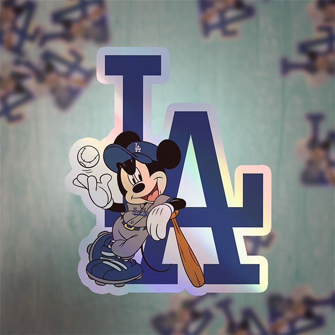 Los Angeles Dodgers - Mickey Holographic Dodgers Logo Sticker: Show Your Dodgers Pride with a Twist! Free Second Sticker With Your Purchase.