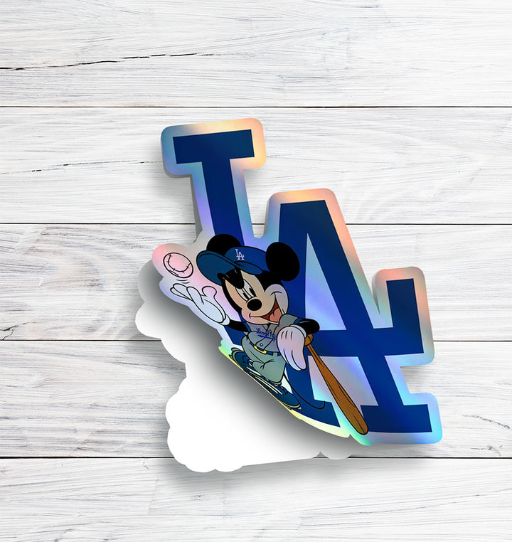 Los Angeles Dodgers - Mickey Holographic Dodgers Logo Sticker: Show Your Dodgers Pride with a Twist! Free Second Sticker With Your Purchase.