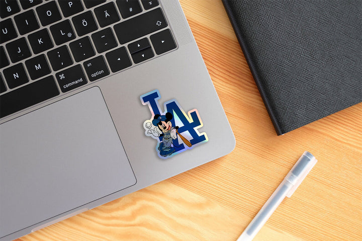 Los Angeles Dodgers - Mickey Holographic Dodgers Logo Sticker: Show Your Dodgers Pride with a Twist! Free Second Sticker With Your Purchase.