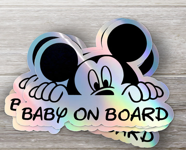 Mickey Mouse on Board - Car Window Sticker - Waterproof & Holographic