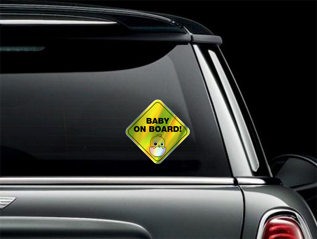 Baby-on-Board-Sticker-Yellow-Background-Chick-Hatching-Car-Sticker-Decal-Kids-in-the-Car-Parents-Advisment-Safety-Vehicle-Caution-Precious Baby on Board - Rozovy