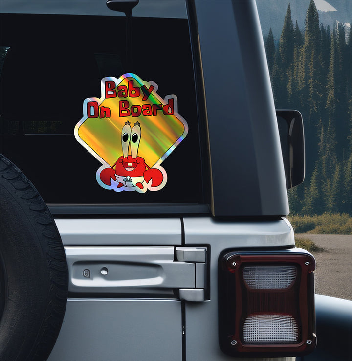 Baby on Board Sticker - Mr. Krabs Design | Car Window Decal | Cute Baby Safety Sign for Vehicles