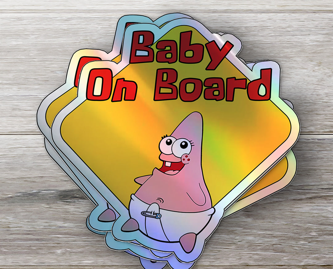 Baby on Board Sticker - Car Window Decal - Baby Safety Sign - Patrick Star Inspired Sticker - Fun Kids Car Accessories