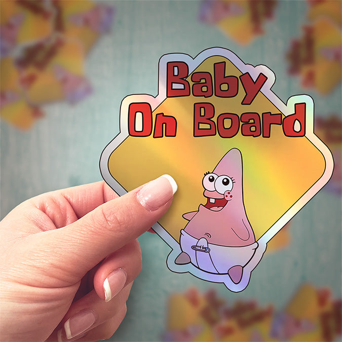 Baby on Board Sticker - Car Window Decal - Baby Safety Sign - Patrick Star Inspired Sticker - Fun Kids Car Accessories