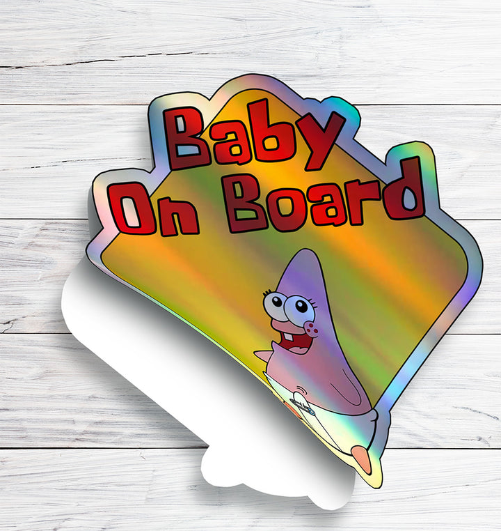 Baby on Board Sticker - Car Window Decal - Baby Safety Sign - Patrick Star Inspired Sticker - Fun Kids Car Accessories