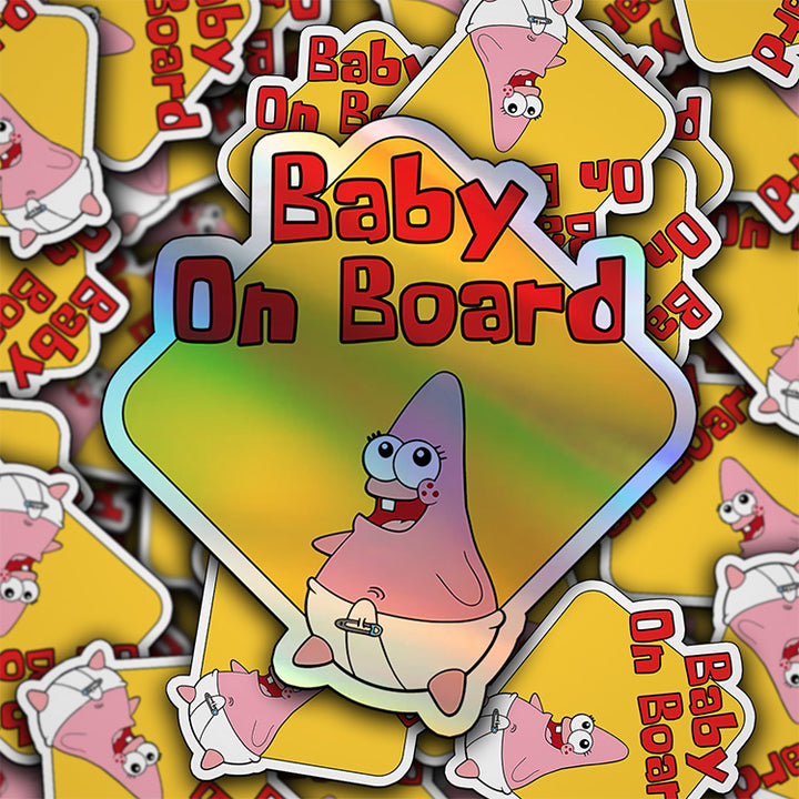 Baby on Board Sticker - Car Window Decal - Baby Safety Sign - Patrick Star Inspired Sticker - Fun Kids Car Accessories