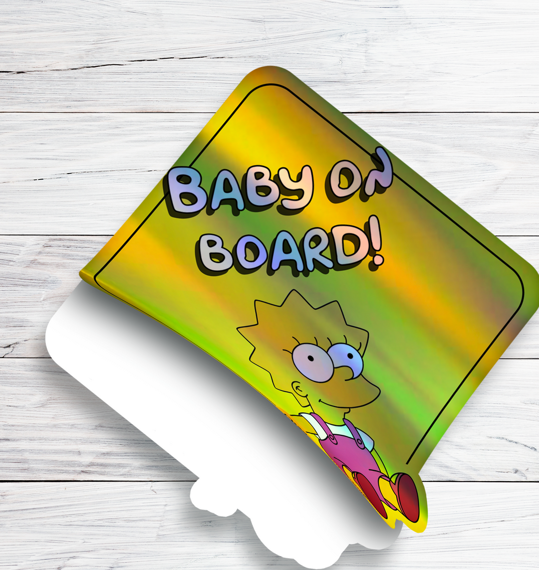 Baby-on-Board-Sticker-Yellow-Background-Baby Lisa Simpson-Car-Sticker-Decal-Kids-in-the-Car-Parents-Advisment-Safety-Vehicle Baby on Board - Rozovy