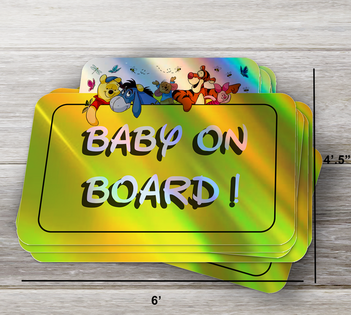 Baby-on-Board-Sticker-Yellow-Background-Winnie-the-Pooh-and-Friends-Car-Sticker-Decal-Kids-in-the-Car-Parents-Advisment-Safety-Vehicle Stickers - Rozovy